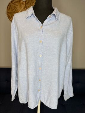 Orvis Light Blue Linen Blend Button-Up Long Sleeve Tunic Shirt size XXL